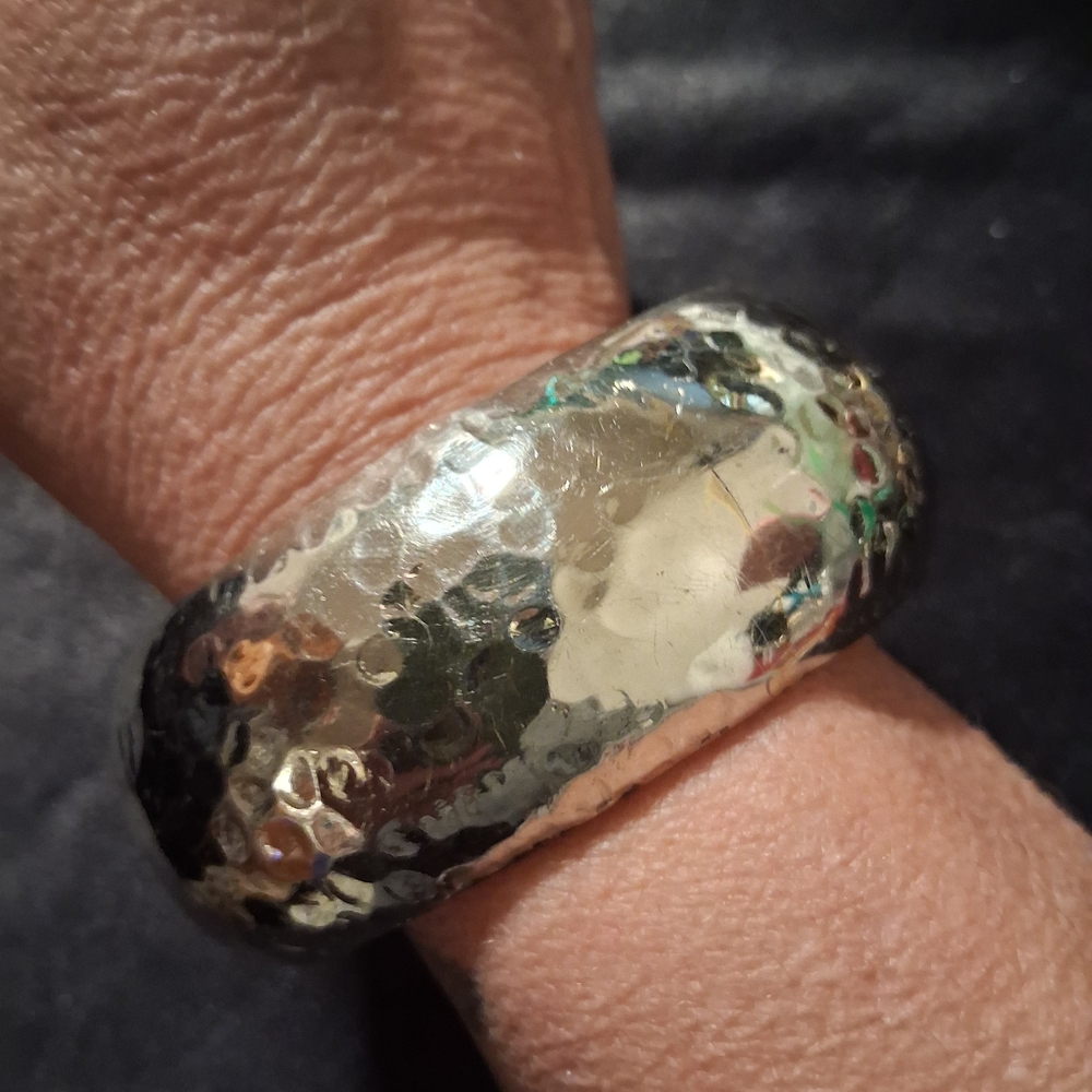 Vintage Mexico Sterling Silver Wide Bangle Bracelet Hammered